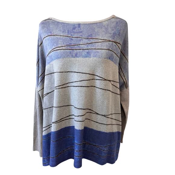 NEW GO COUTURE  Blue Perennial Asymmetric Dolman Sweater Size M FALL - Picture 3 of 7